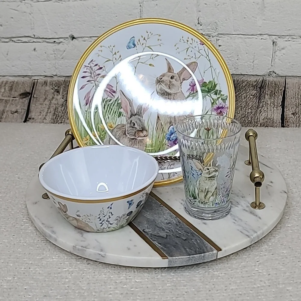 Williams Sonoma Easter Floral Meadow Kids 3-Piece Melamine Dining Set - NIB/NWT